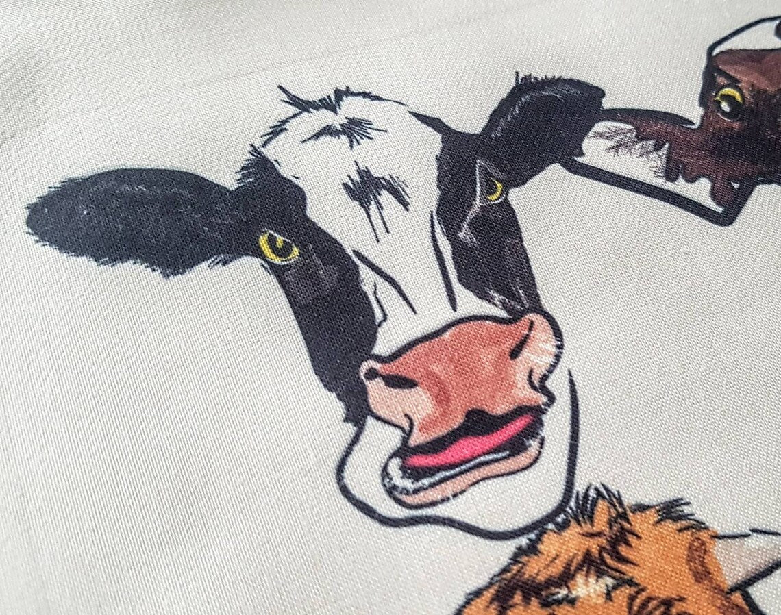 Funny COWS - Tote Shopping Bag - Moo Cow - Humor - Moody - Grumpy - Miserable - Daft- Happy - Farm - Cow Bag