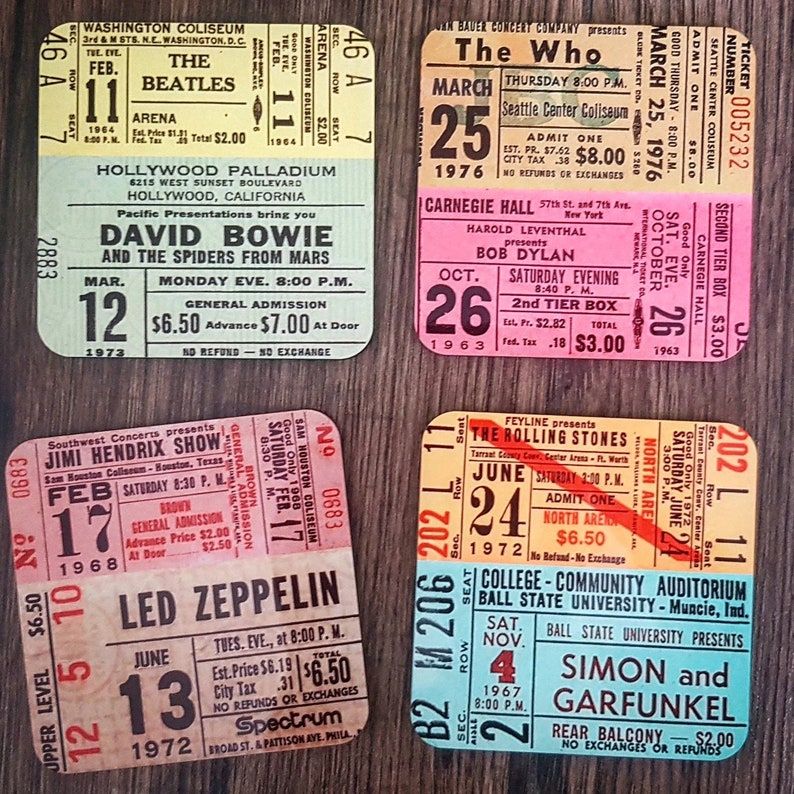 Vintage Concert Tickets - Coaster Set