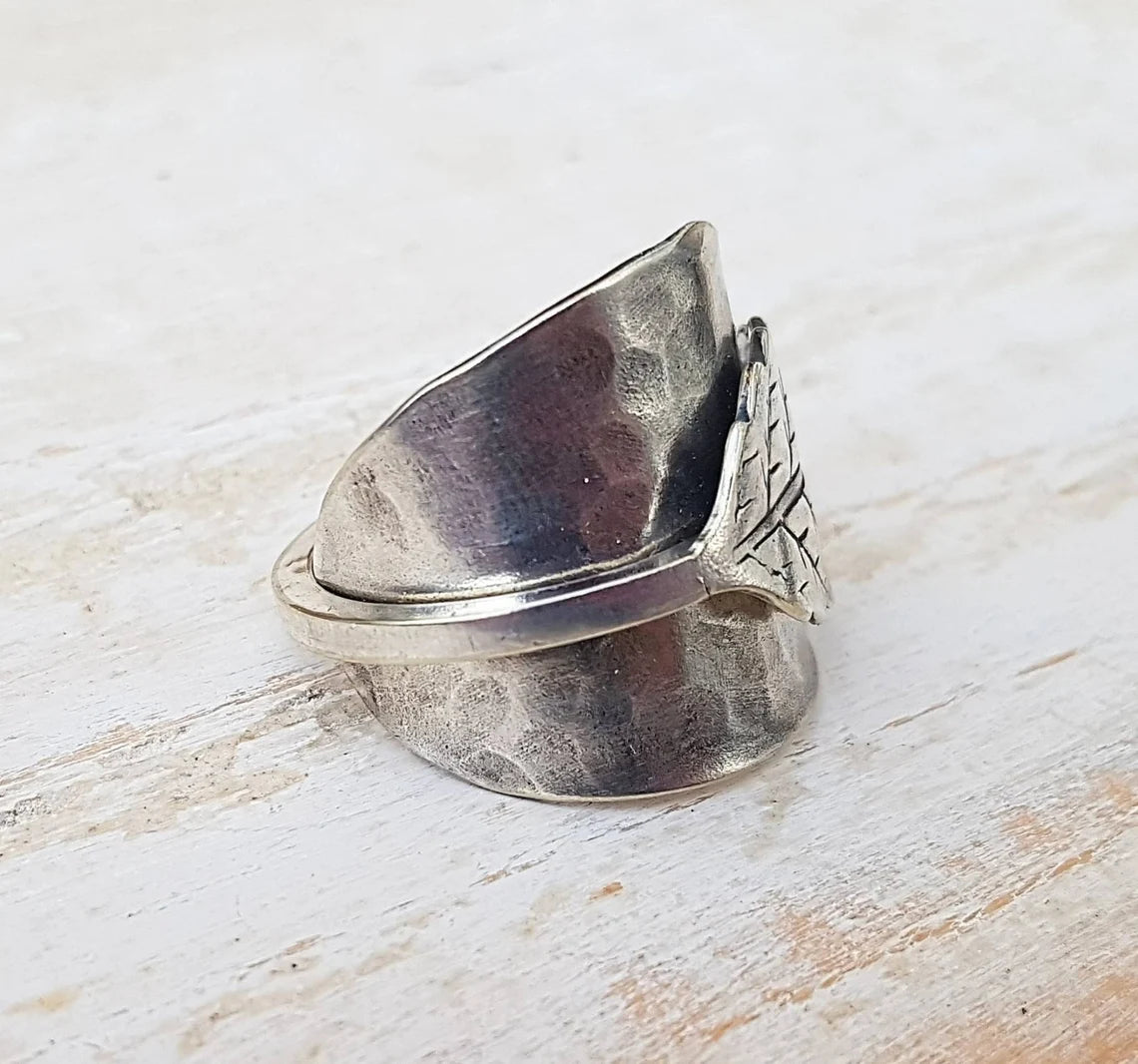 Vintage - Leaf Spoon Ring - Handmade Upcycled - Boho Jewelry