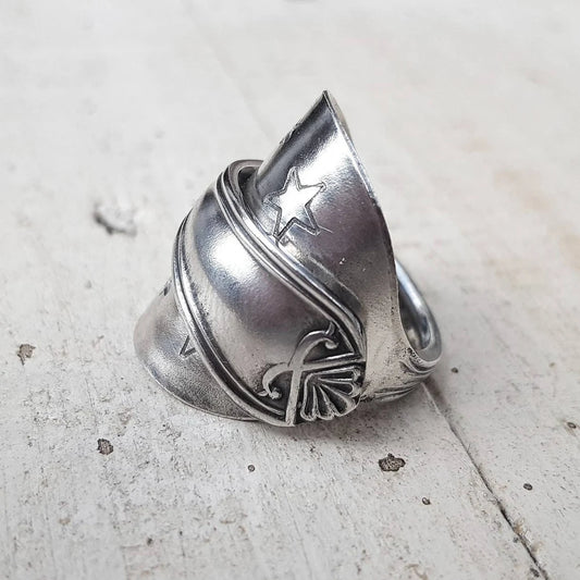 Handcrafted Upcycled - Star Pattern - Vintage Spoon Ring