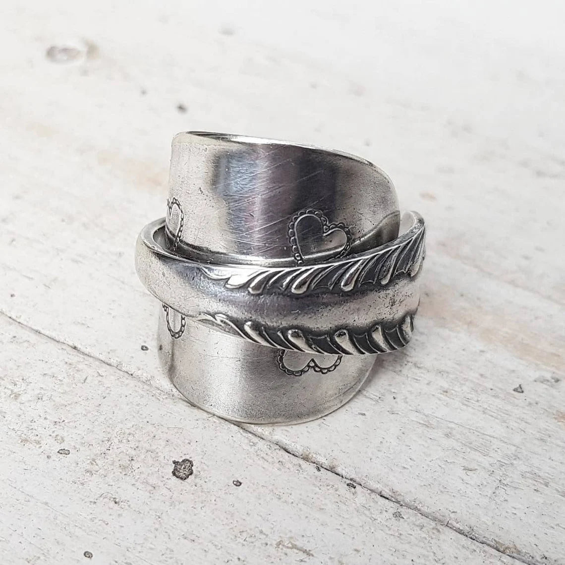 Vintage - Spoon Ring - Handmade Upcycled - Hearts - Boho - Jewelry