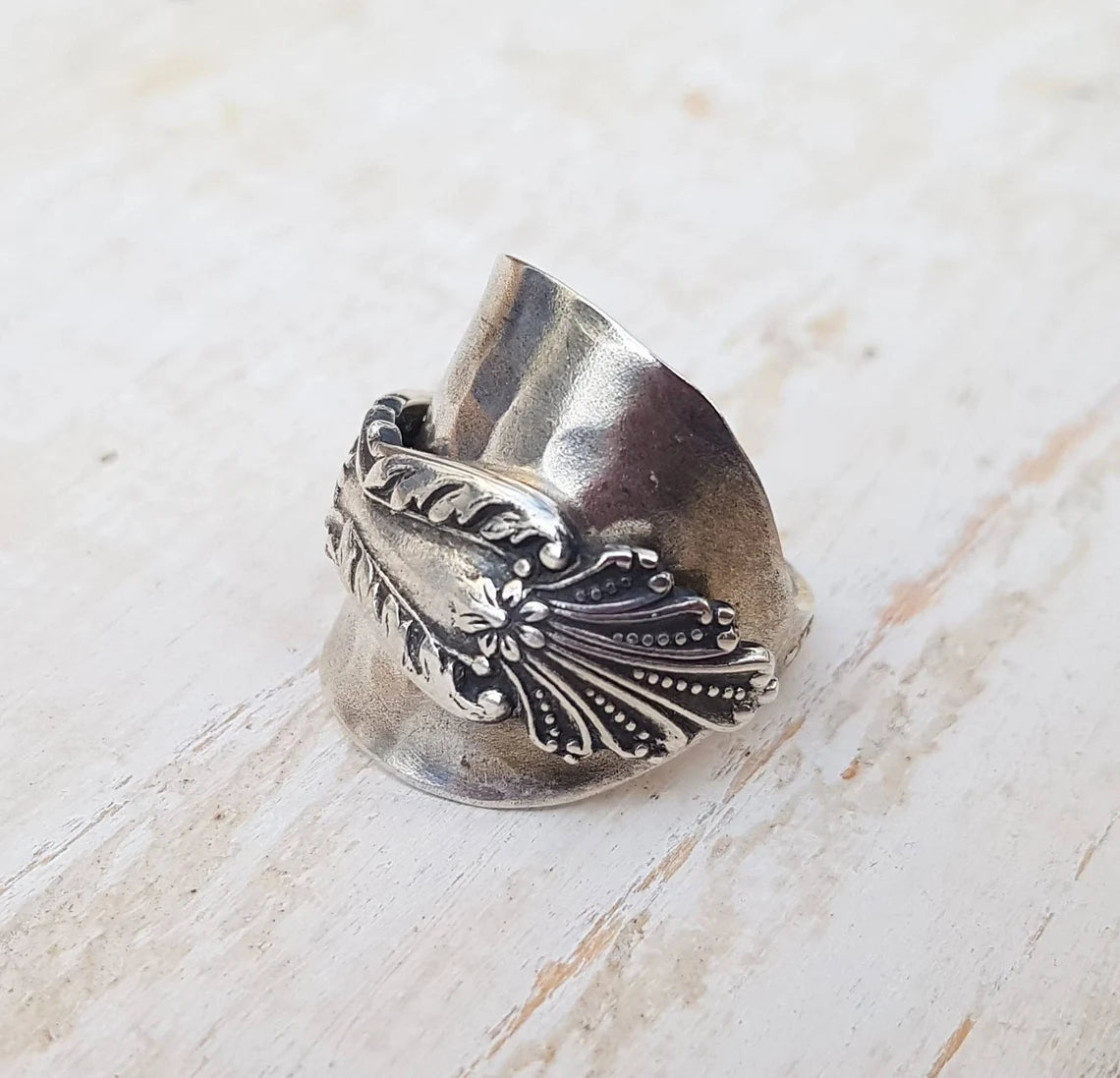 Vintage Floral Spoon Ring - Handmade Upcycled - Boho Gothic Jewelry