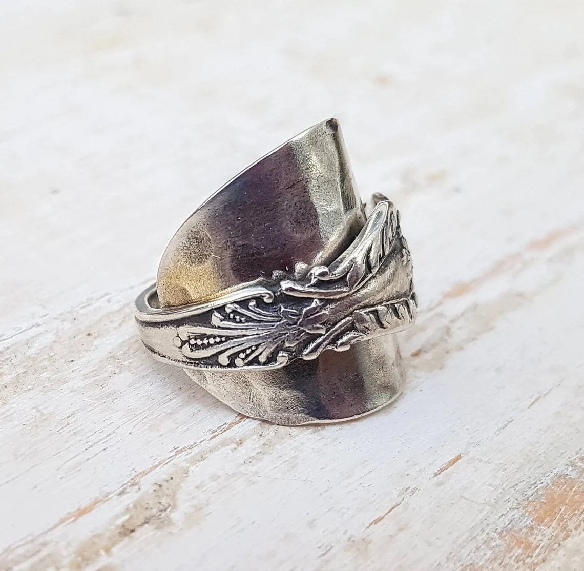 Vintage Floral Spoon Ring - Handmade Upcycled - Boho Gothic Jewelry